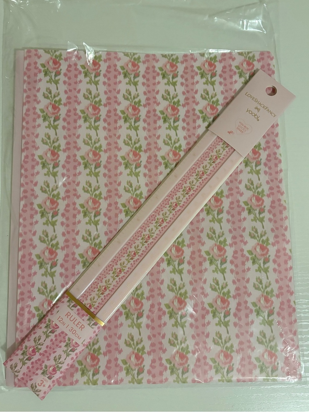 LoveShackFancy Pink Floral Ruler Set with Rose Motif